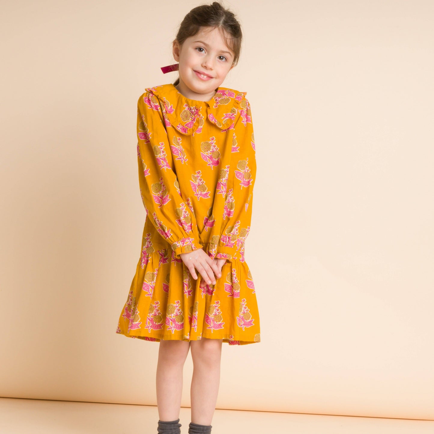 Wide Collar Dress | Mustard Floral
