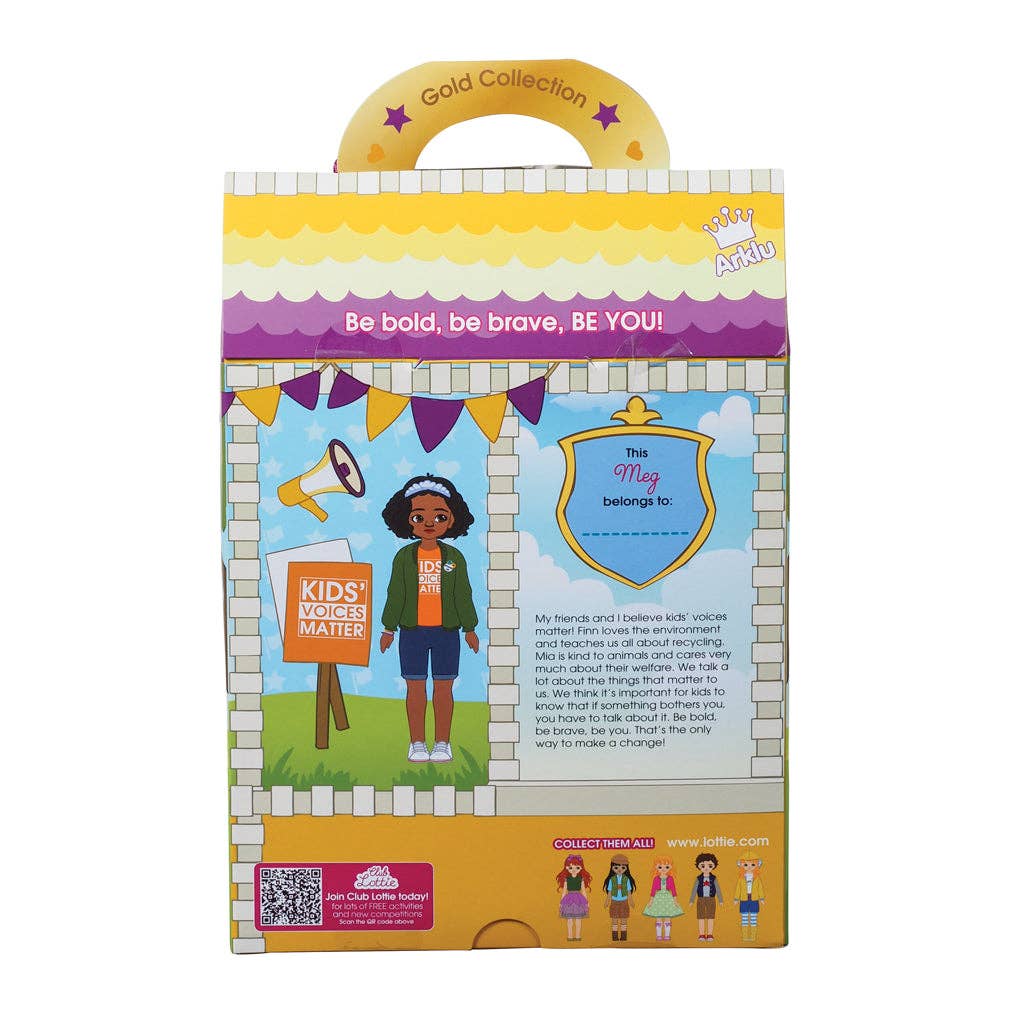 Photo of back of packaging of Meg doll
