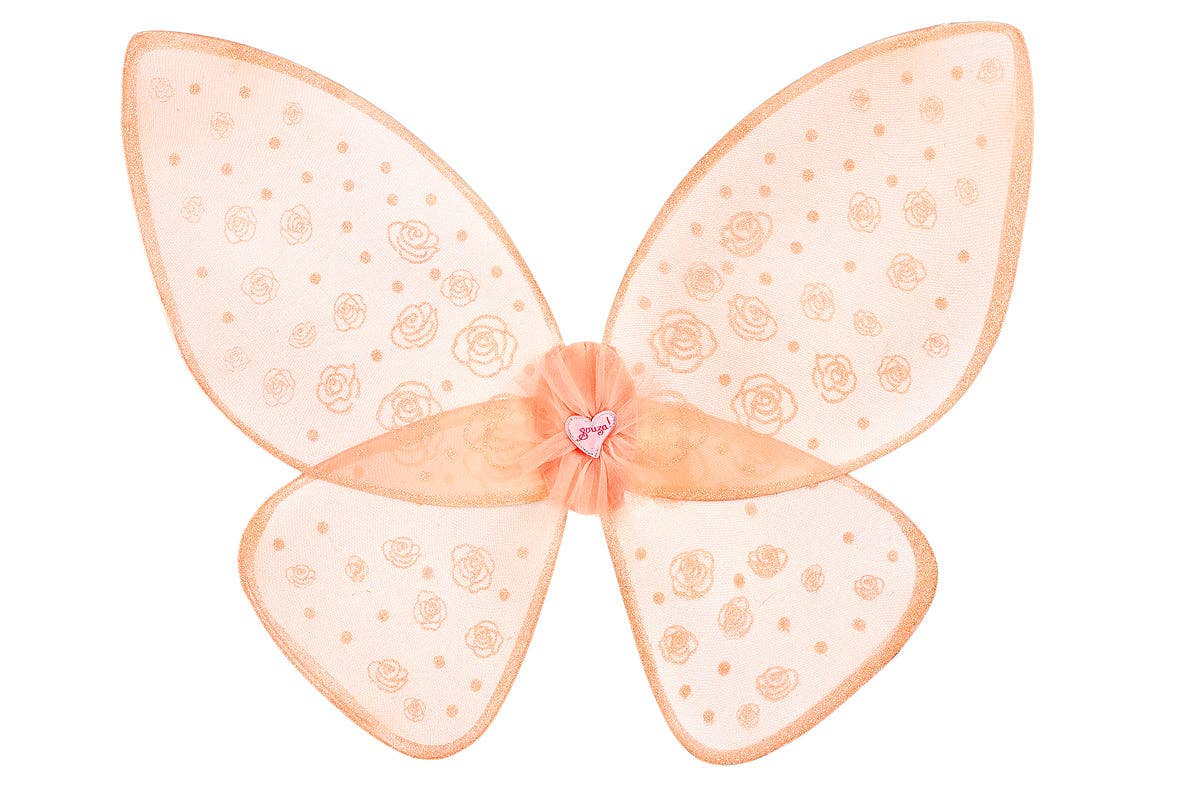 A pair of peach-colored butterfly wings with a pattern of dots and a flower in the center.