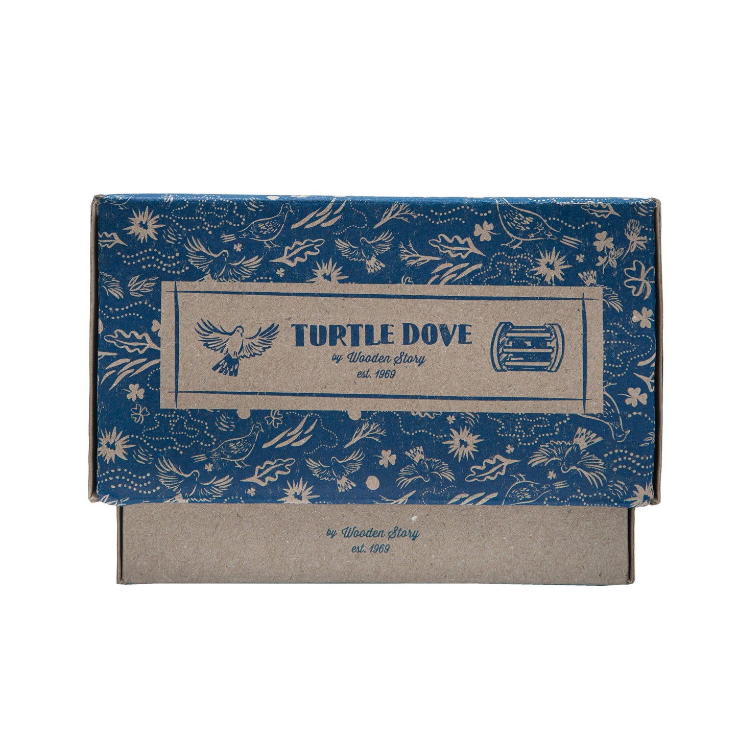 Blue gift box with turtle dove branding
