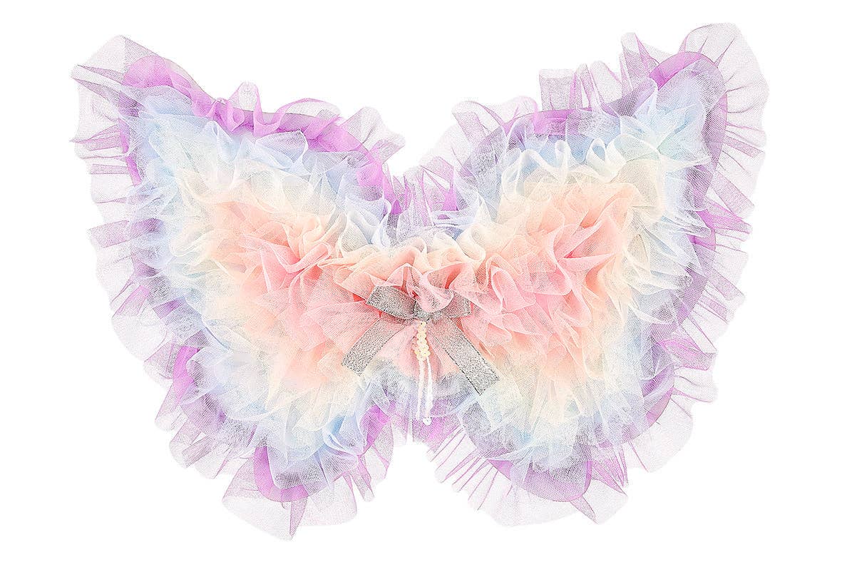 Pastel-colored ruffled butterfly wings on a white background