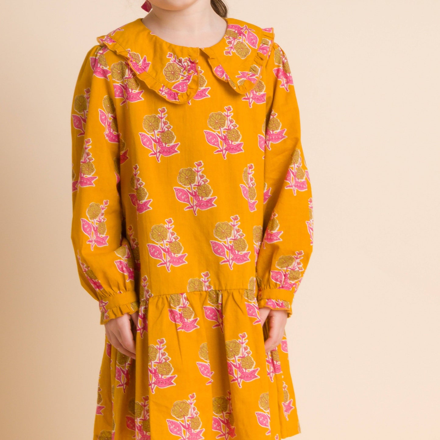 Wide Collar Dress | Mustard Floral