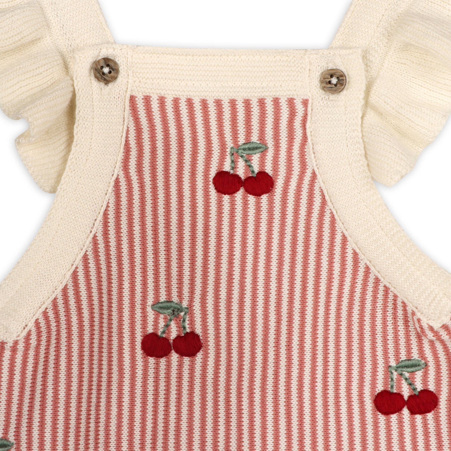 Cherry Stripe Embroidered Baby Ruffle Romper Set (Organic)