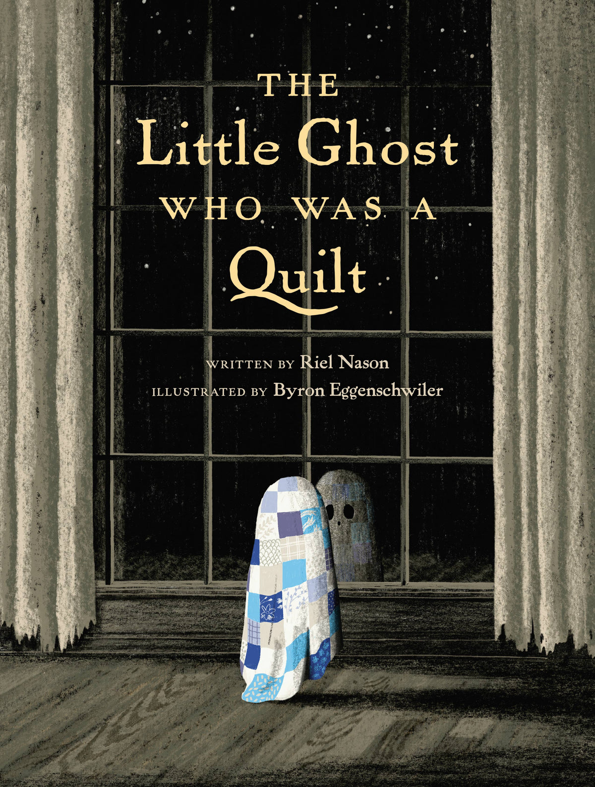 Cover of The Little Ghost Who Was a Quilt featuring a quilted ghost looking at his reflection in a window.