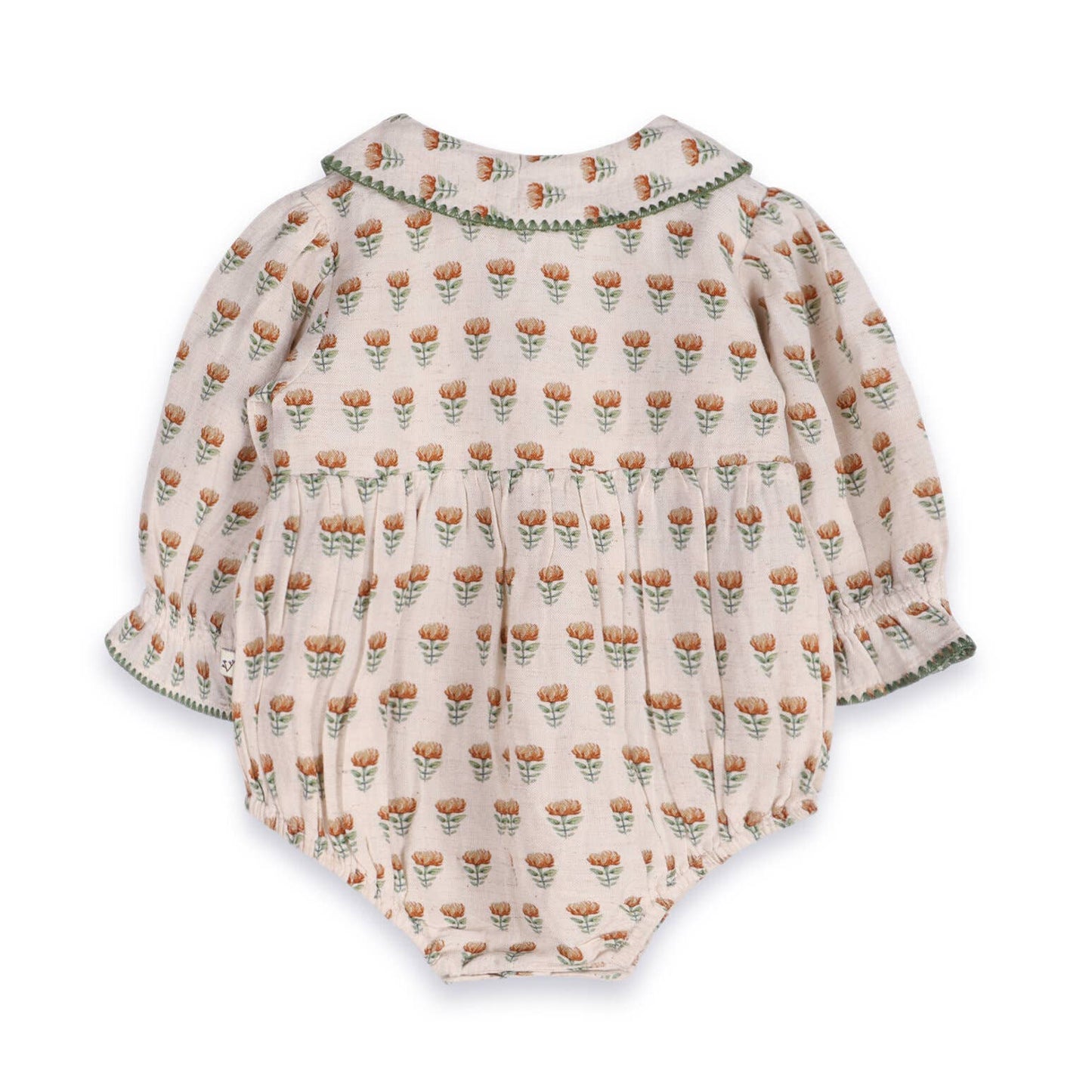 Nira Block Print Floral Baby Romper & Headband (Linen Blend)