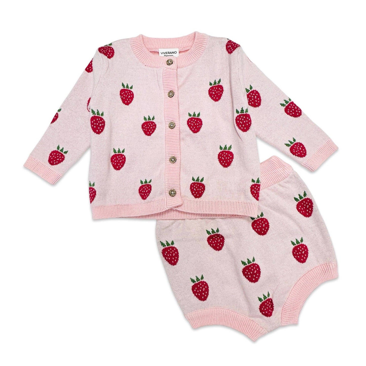 Strawberry Jacquard Knit Baby Cardigan Bodysuit Bloomer SET