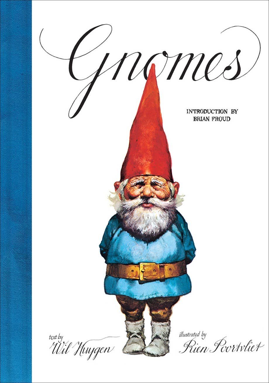 Cover of the book Gnomes by Will Huygen featuring an illustration of a gnome with a red hat
