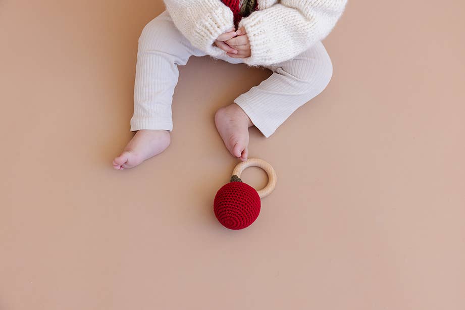 Cotton Crochet Apple Rattle Teether Back to School Baby Fall