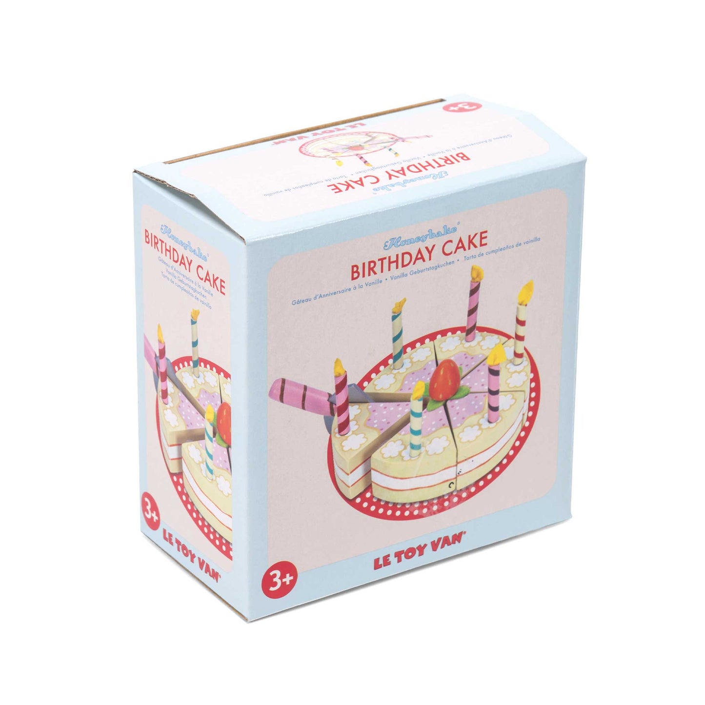 Box of Le Toy Van birthday cake toy on a white background