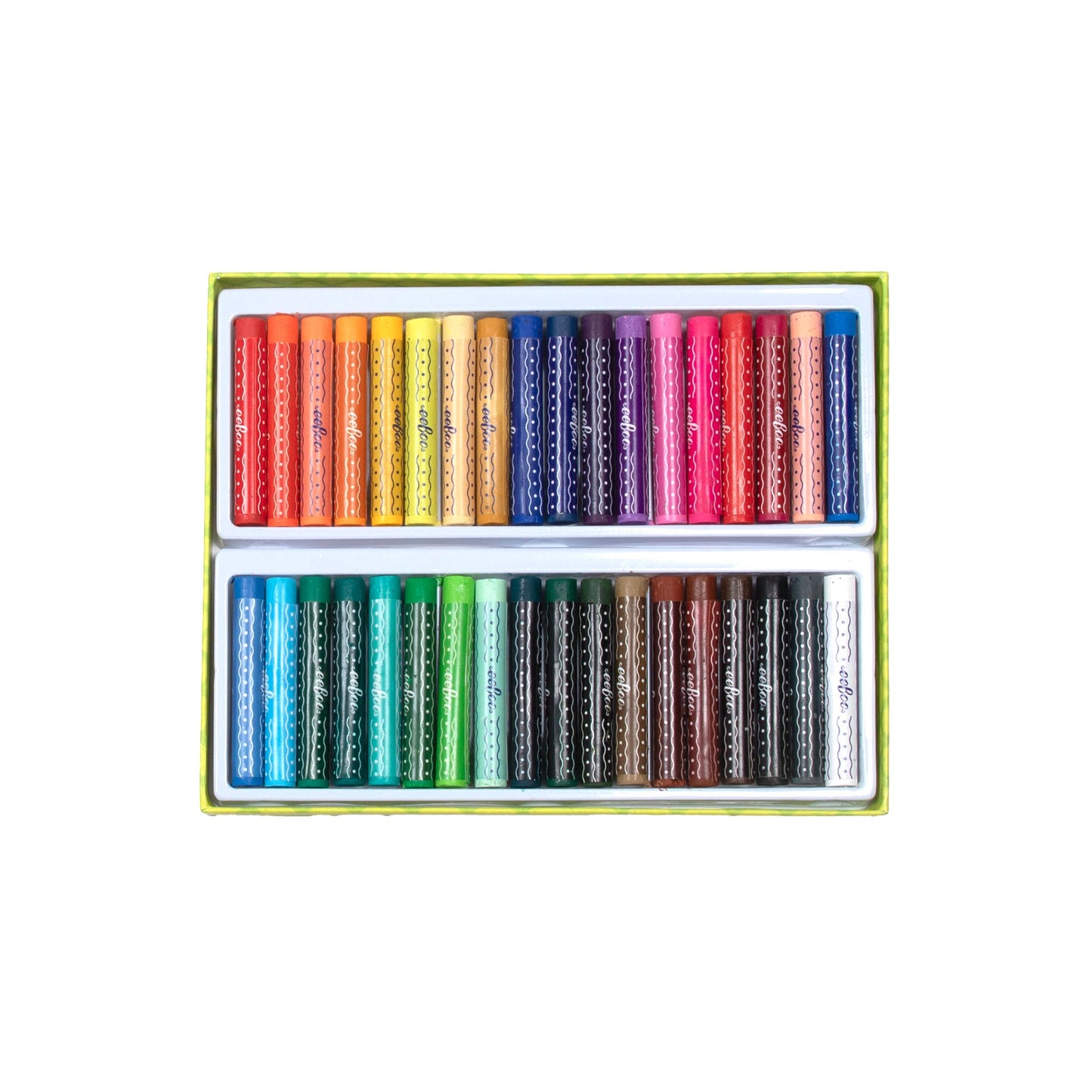 Set of pastel crayons in a box on a white background