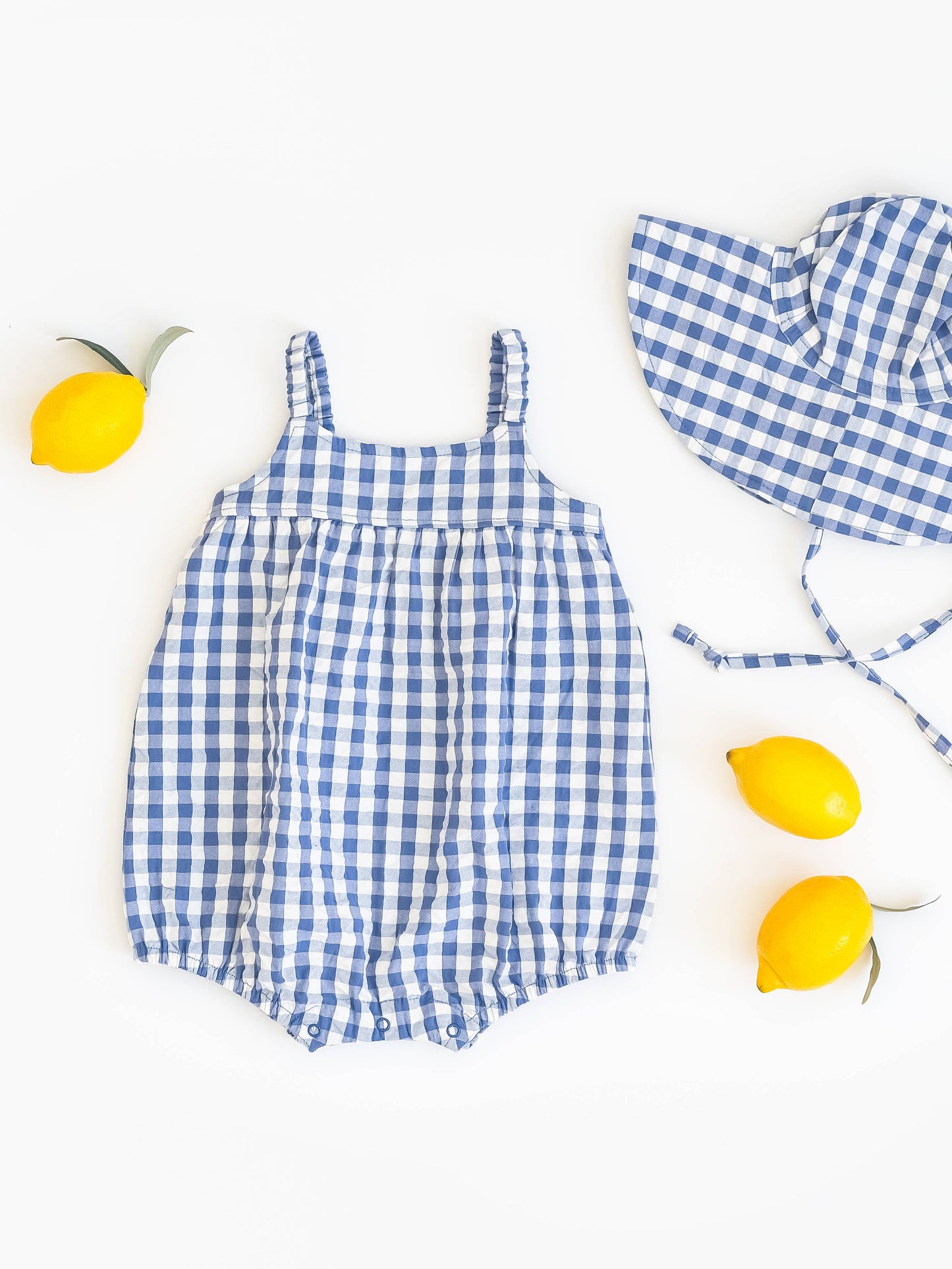 Organic Caspia Seersucker Bubble Romper - Marino Gingham