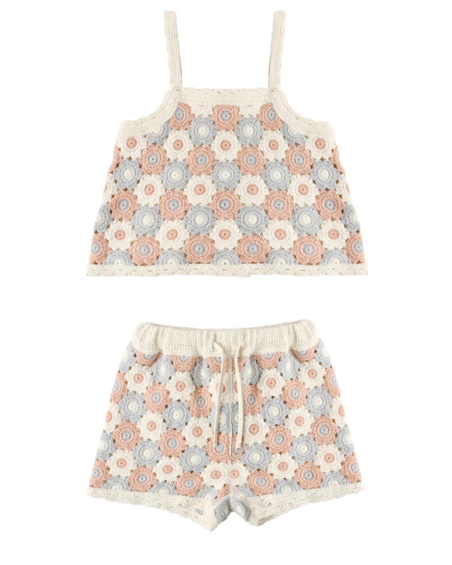 Floral patterned top and shorts set on a white background