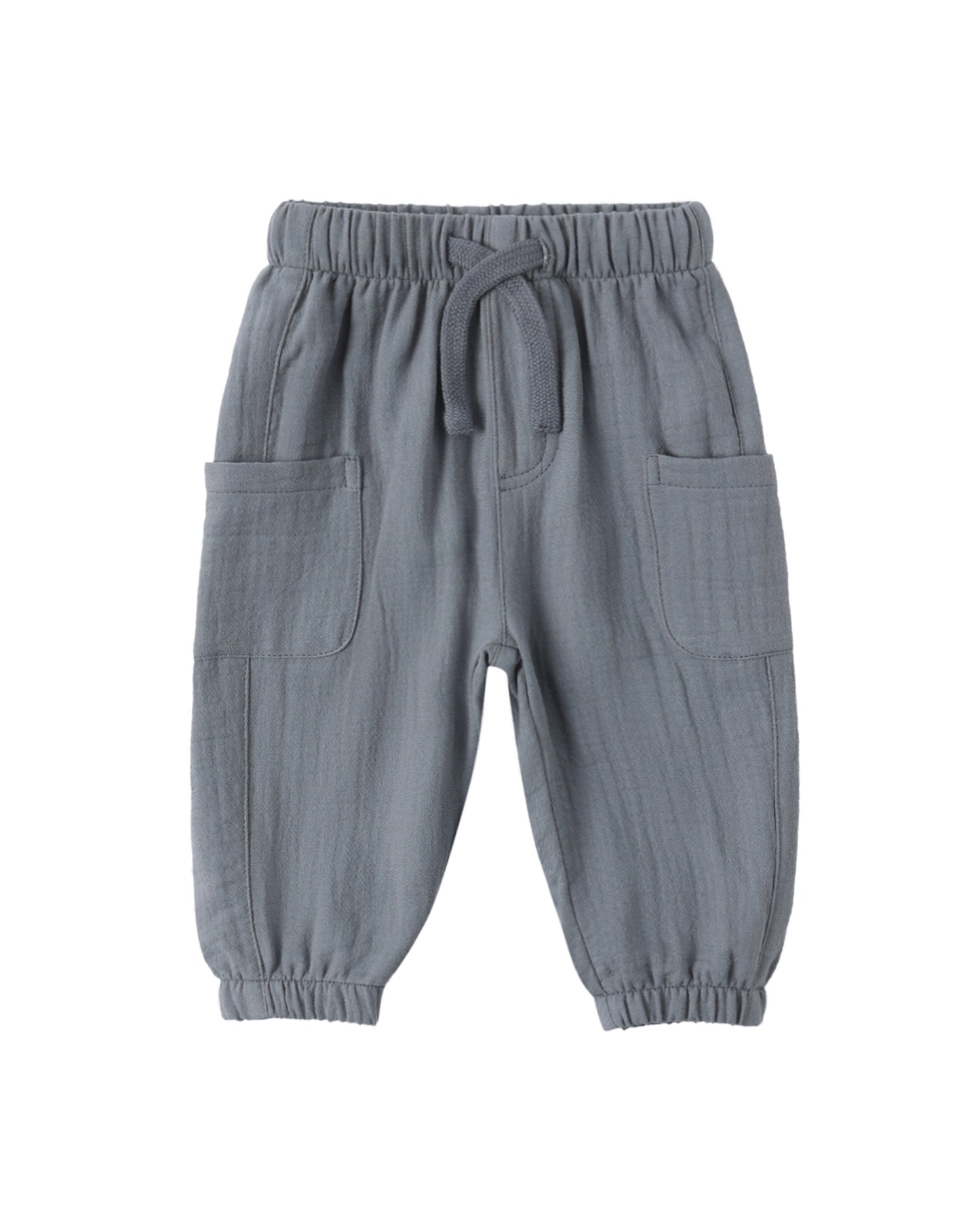 Gray baby pants with pockets on a white background