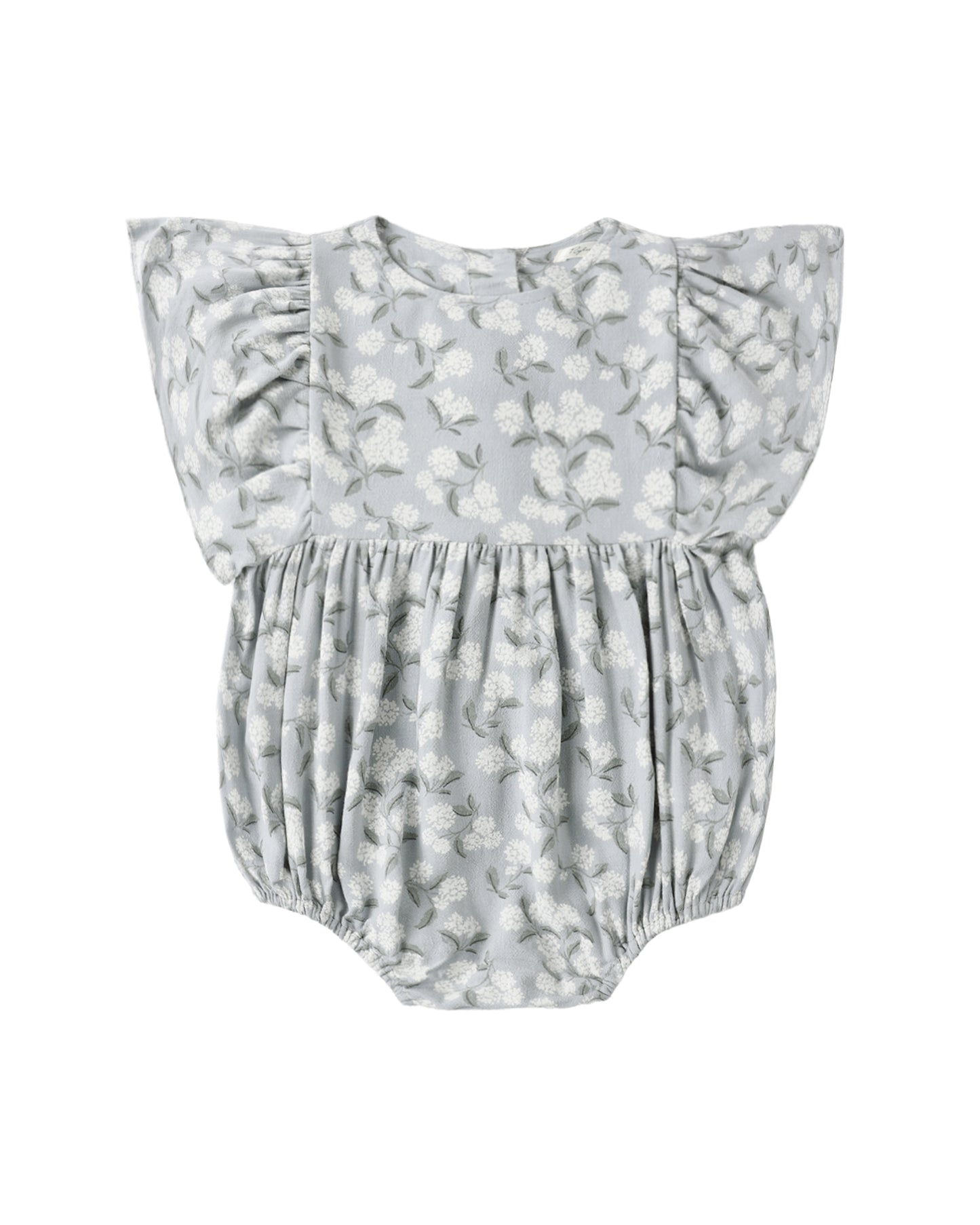 Floral-patterned baby romper on a white background