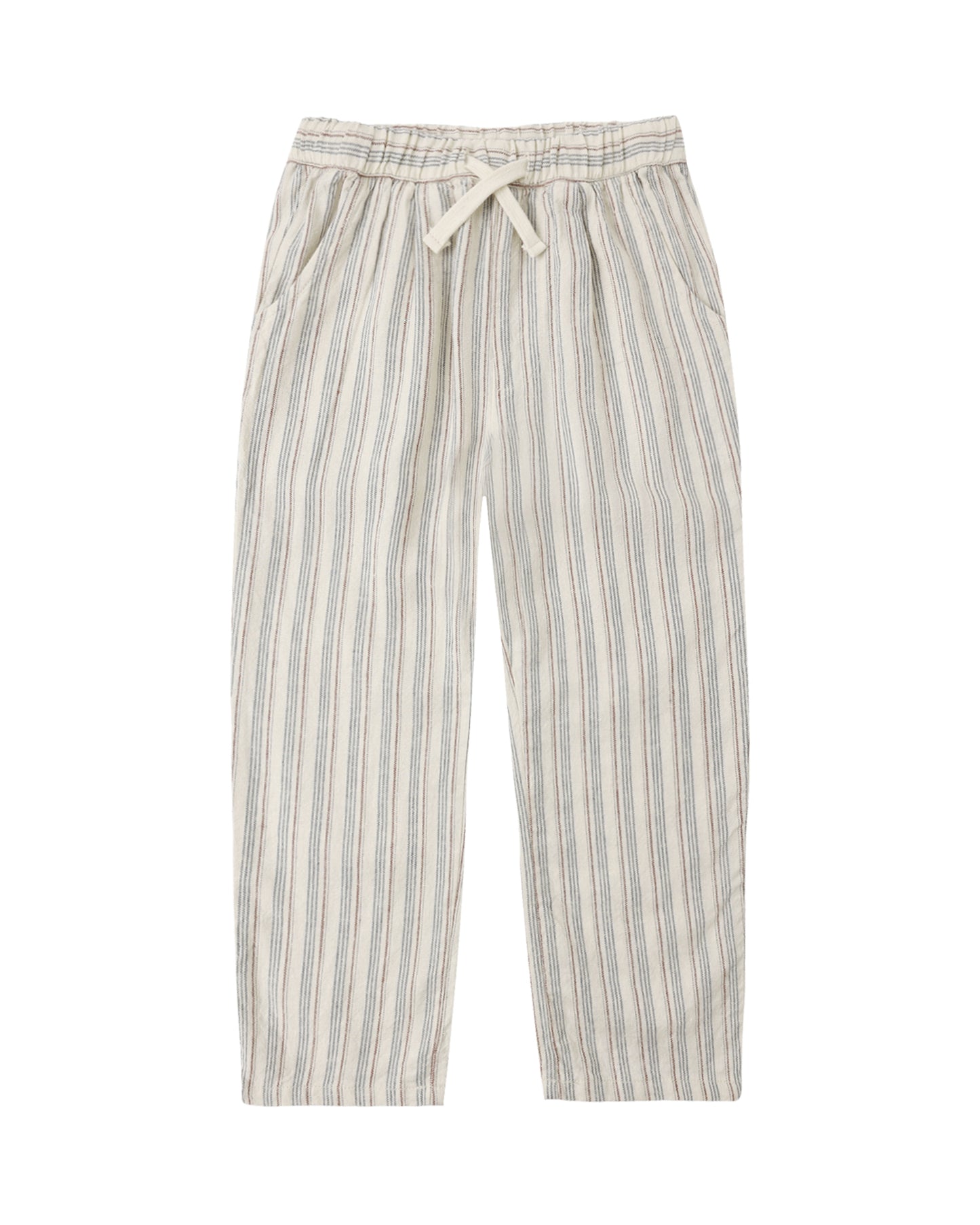 Striped pants with a drawstring on a white background