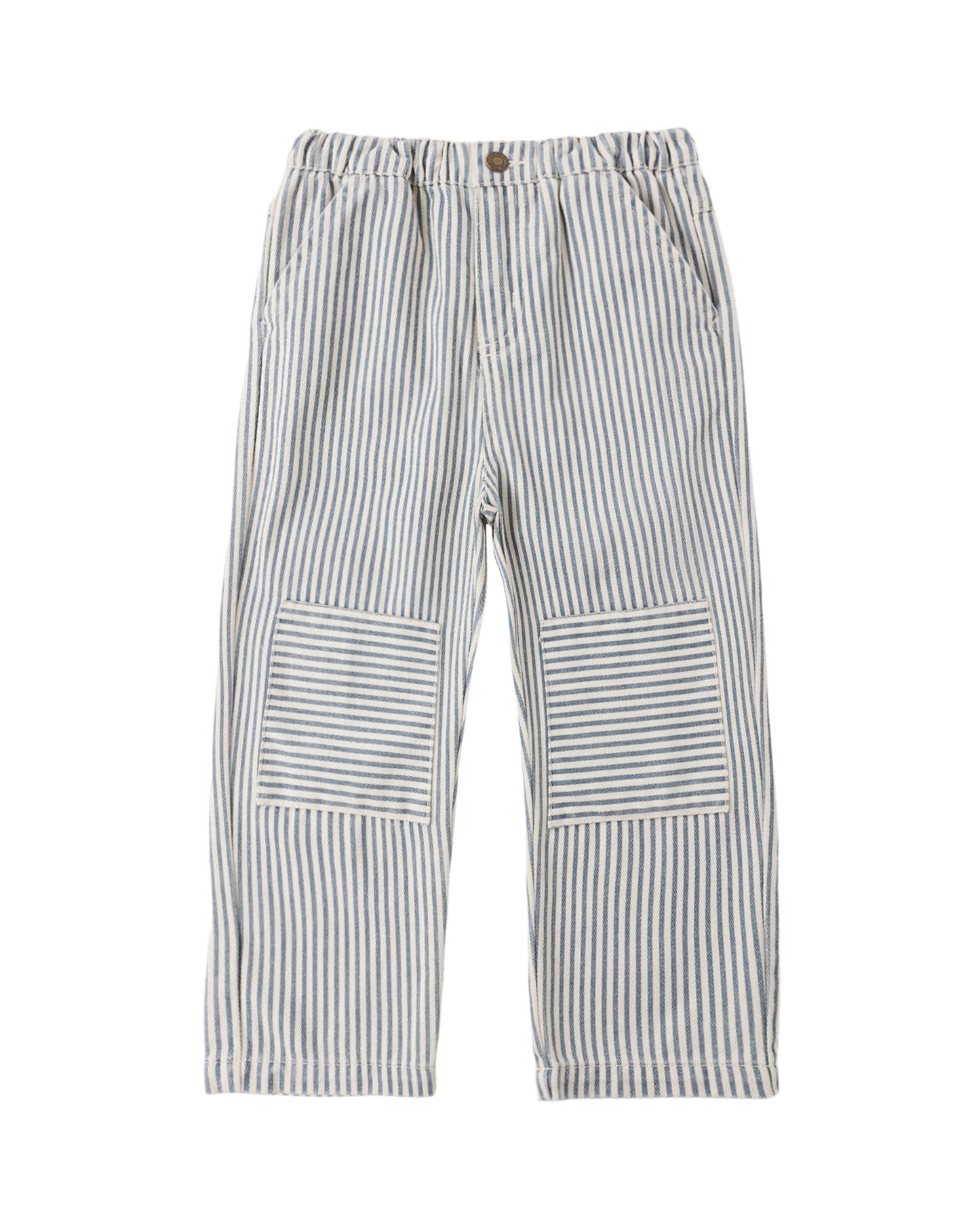 Striped pants with patch pockets on a white background