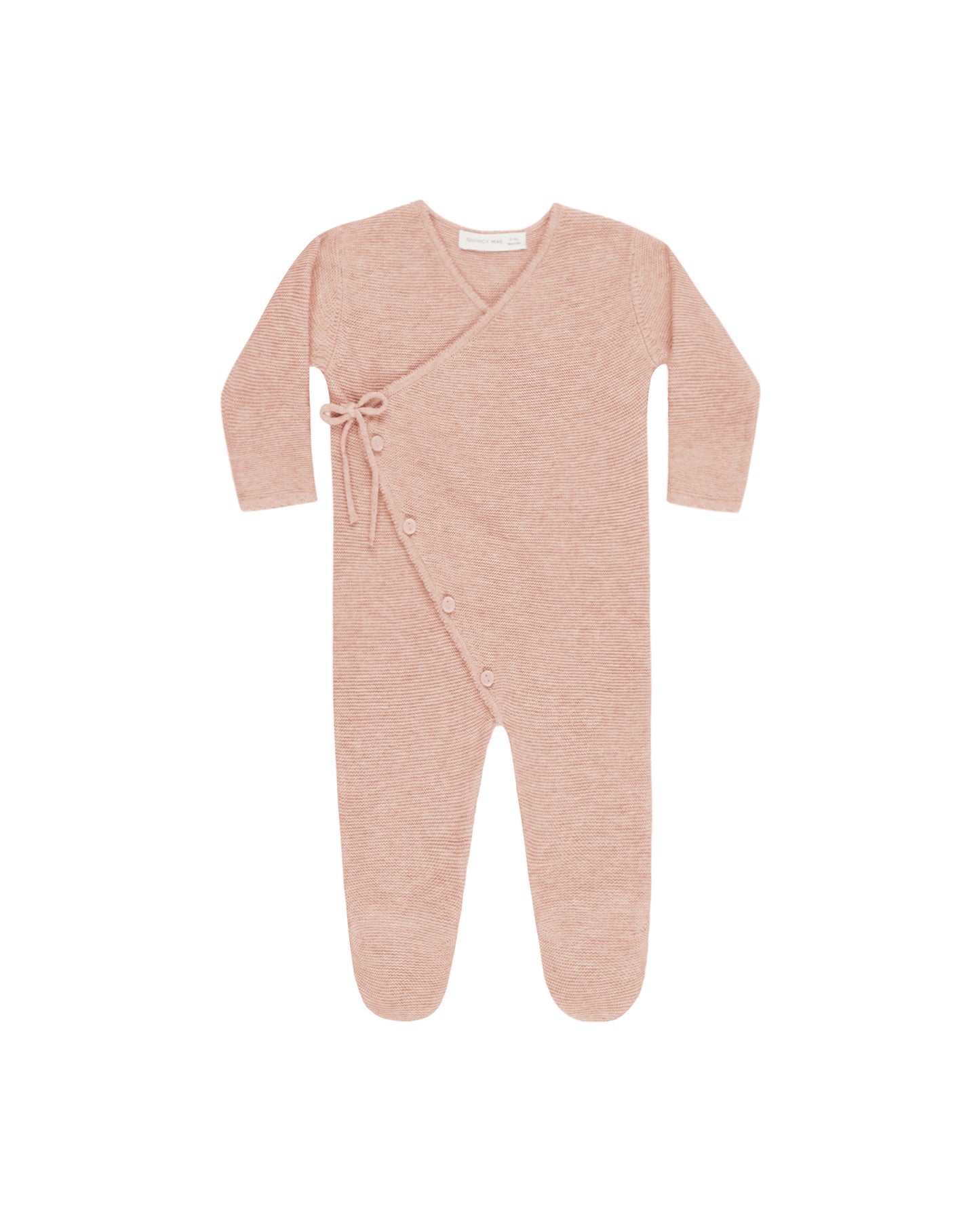 Pink baby onesie with buttons on a white background