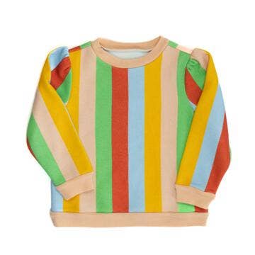 Girls Puff Sleeve Sweatshirt- Colorful Multi Stripe