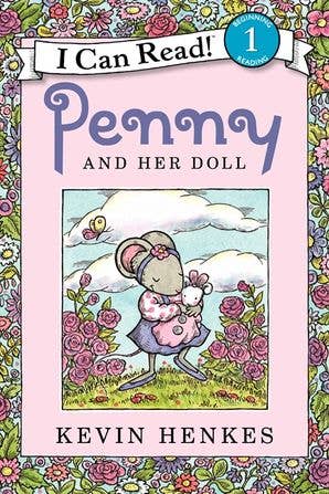 Book cover of 'Penny and Her Doll' by Kevin Henkes with a pink background and floral border.