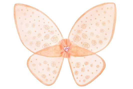 A pair of peach-colored butterfly wings with a pattern of dots and a flower in the center.