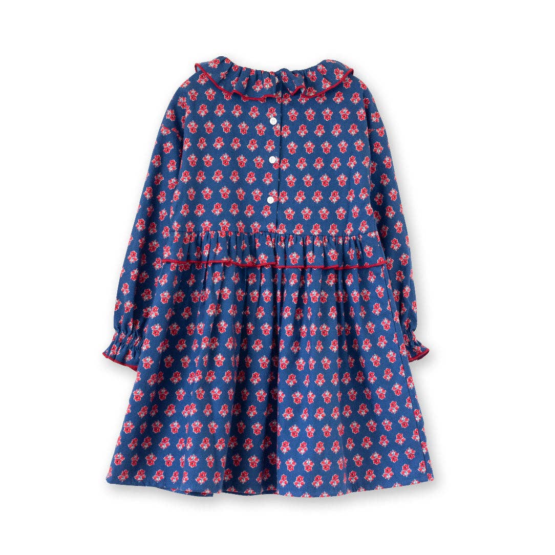 Girls' Ruffle Collar Dress in Long Sleeves | Red and Navy