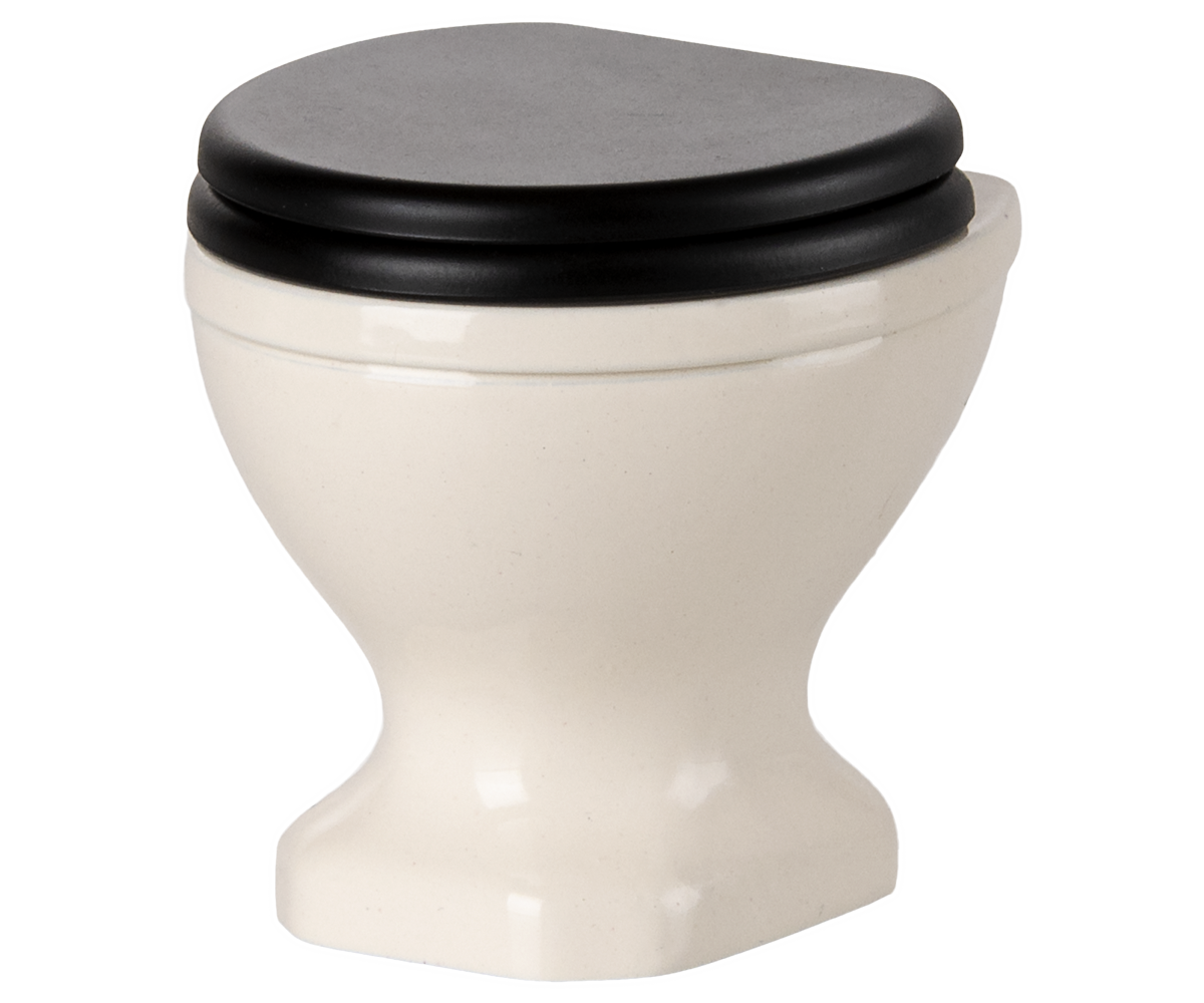 Maileg WC toilet, in off white with a black closed lid