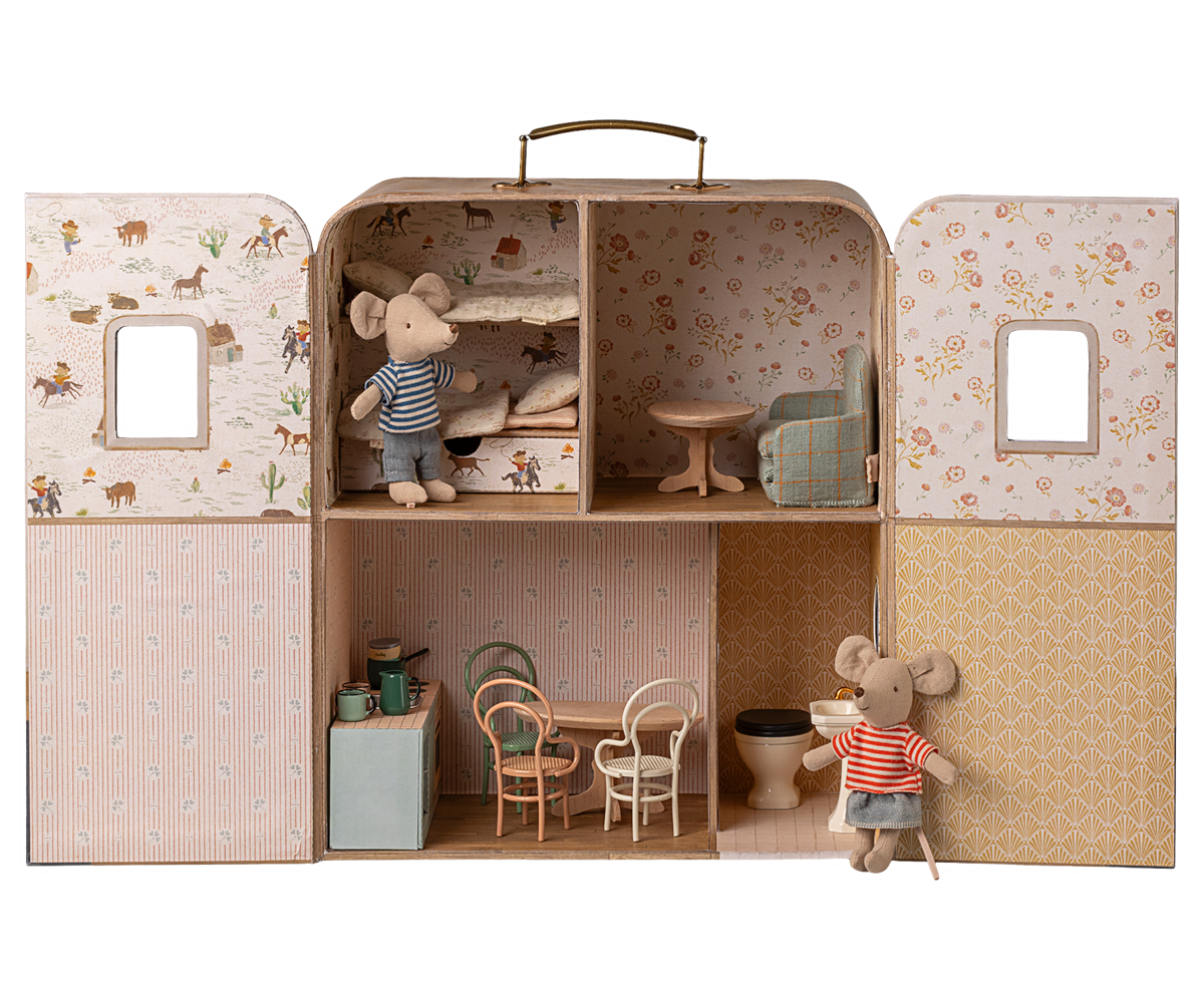 Maileg mice in SuitCasa playhouse, with accessories