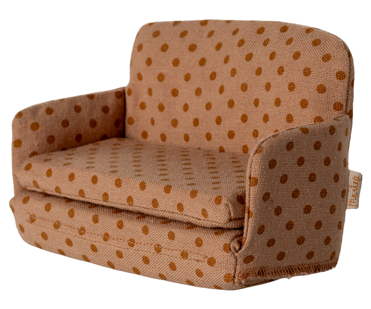 Maileg orange polka dotted dollhouse couch