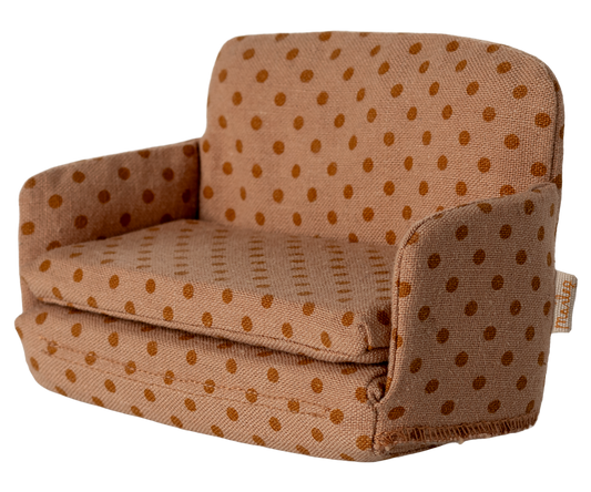 Maileg orange polka dotted dollhouse couch