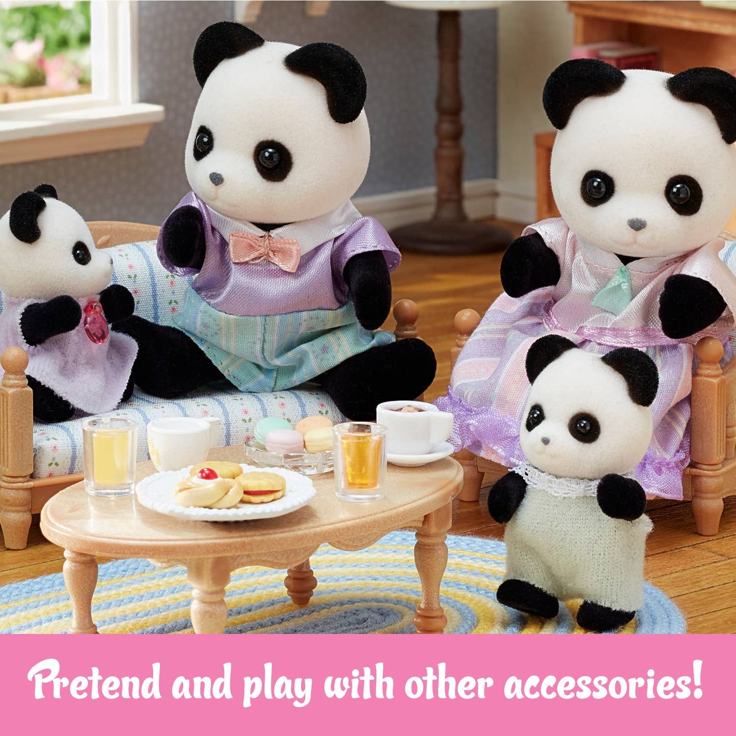 Set of 4 Doll Figures, Panda Family, Collectible Toys