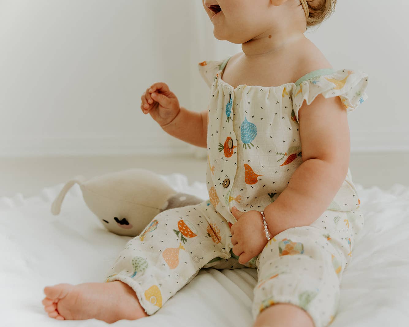 Veggie Ruffle Button Baby Jumpsuit Romper (Organic Muslin)