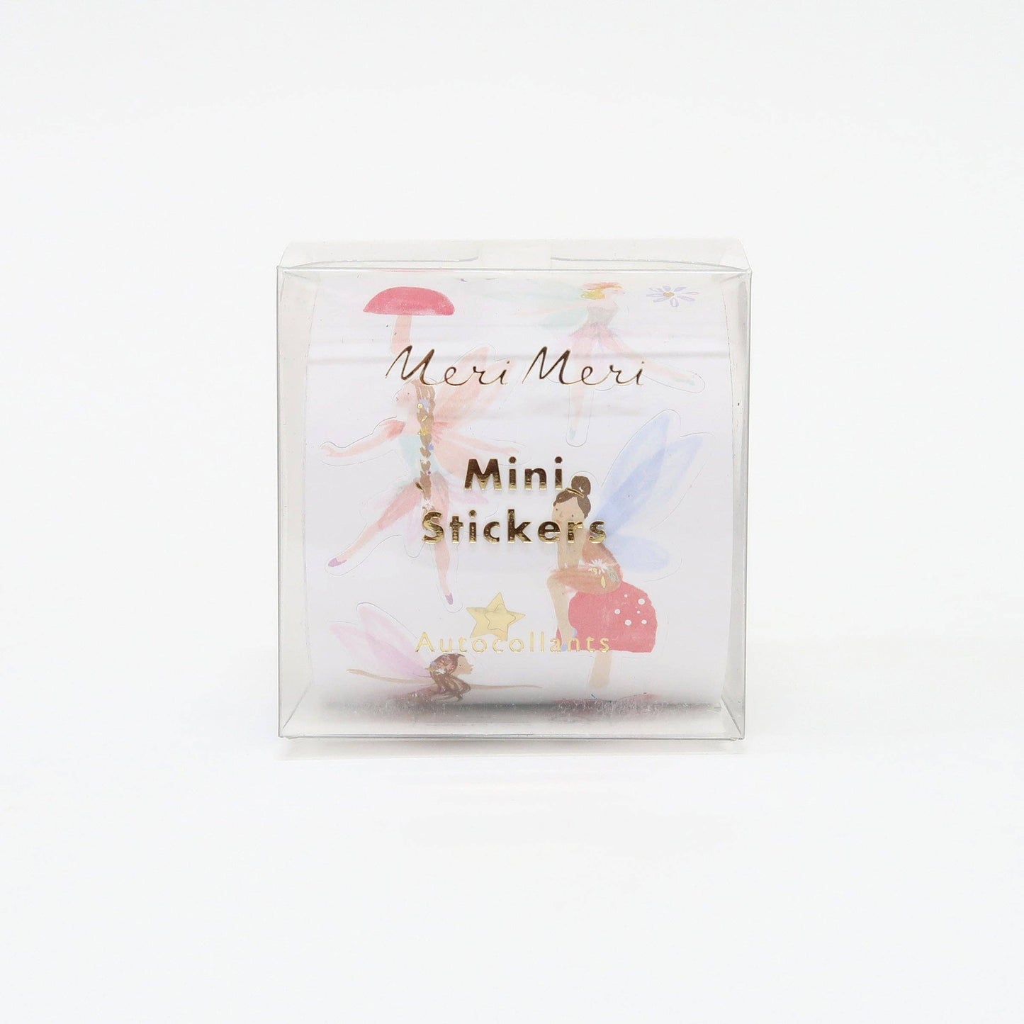 Pack of Meri Meri mini stickers with illustrated fairy characters on a white background