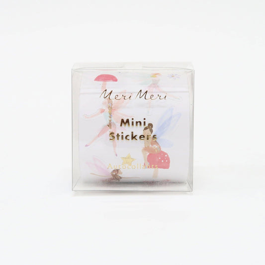 Pack of Meri Meri mini stickers with illustrated fairy characters on a white background