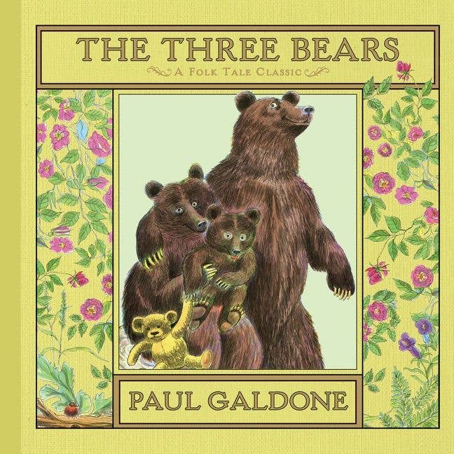 Book cover of 'The Three Bears' by Paul Galdone with bears and floral design.
