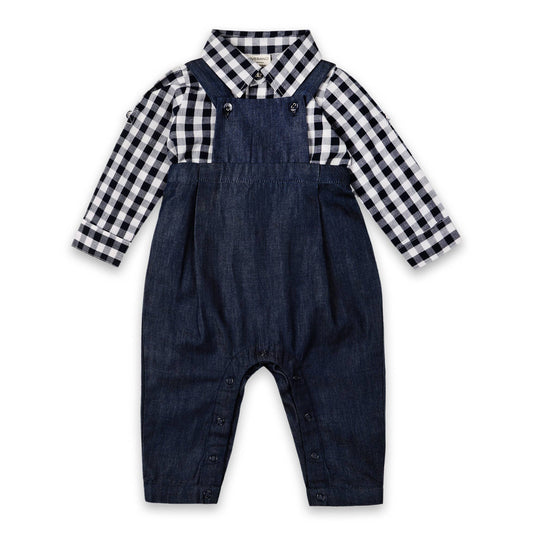 Oxford Gingham Baby Shirt & Overall Jumpsuit -Organic