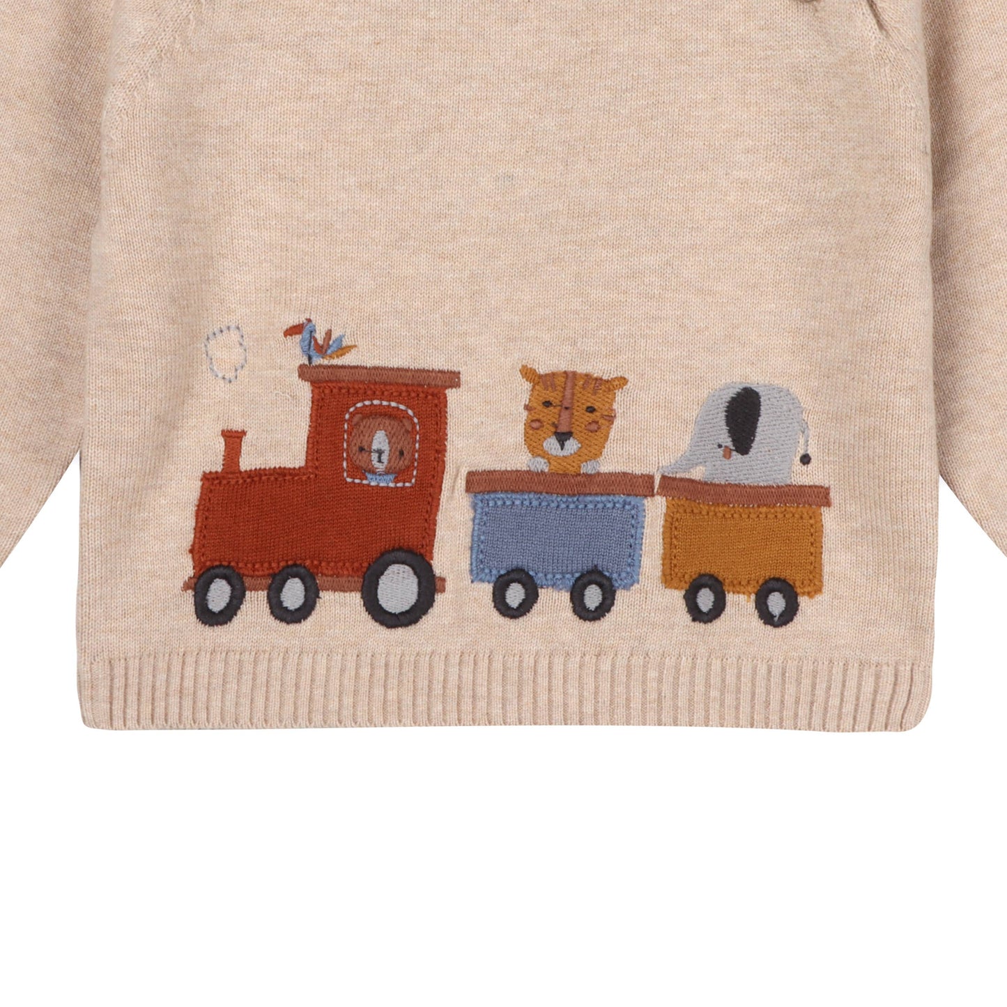 Animal Train Stripe Sweater Knit Baby Pullover -Organic