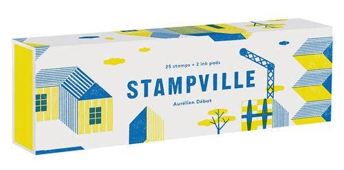 Box of Stampville stamps with colorful design on a white background