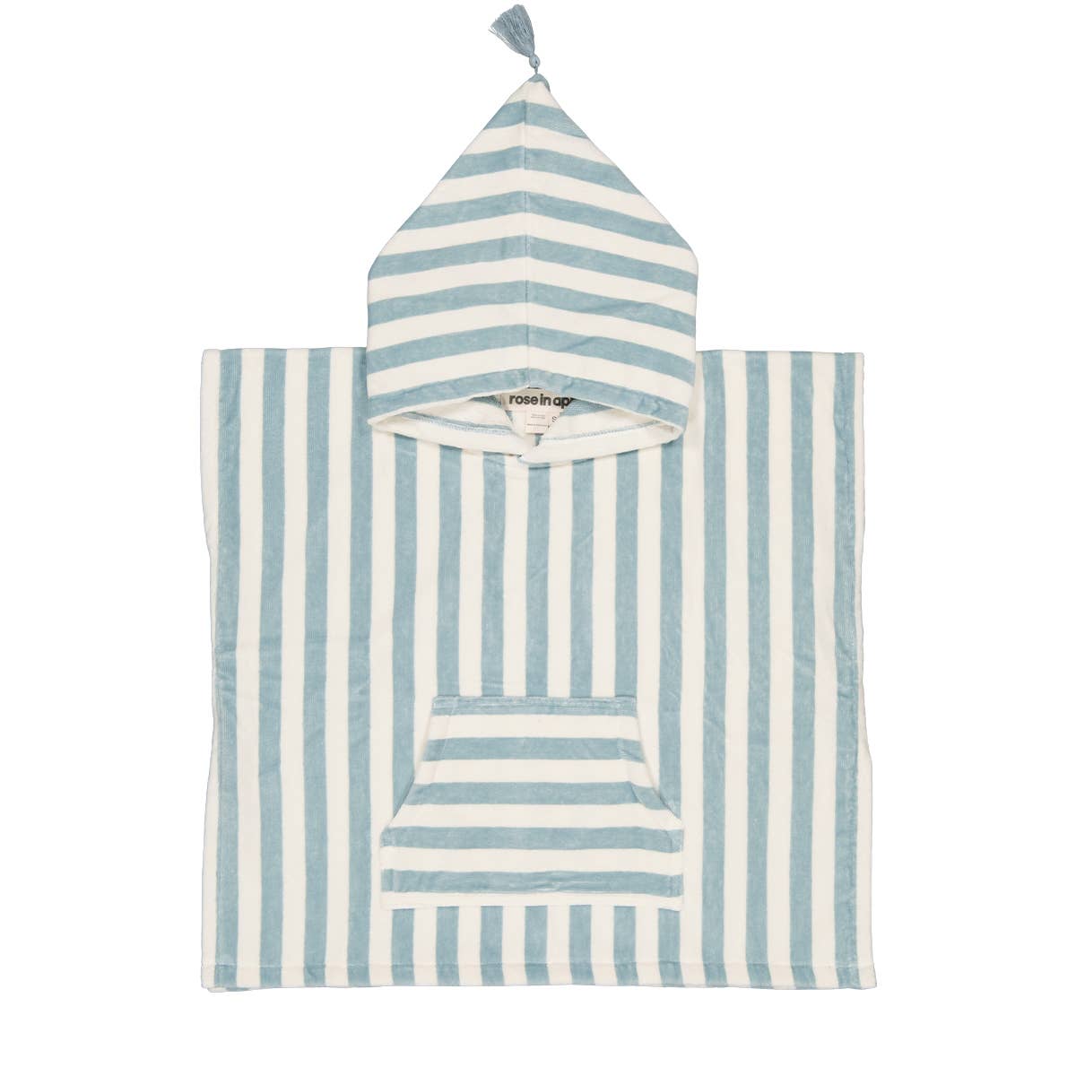 Blue and white striped hooded towel on a white background