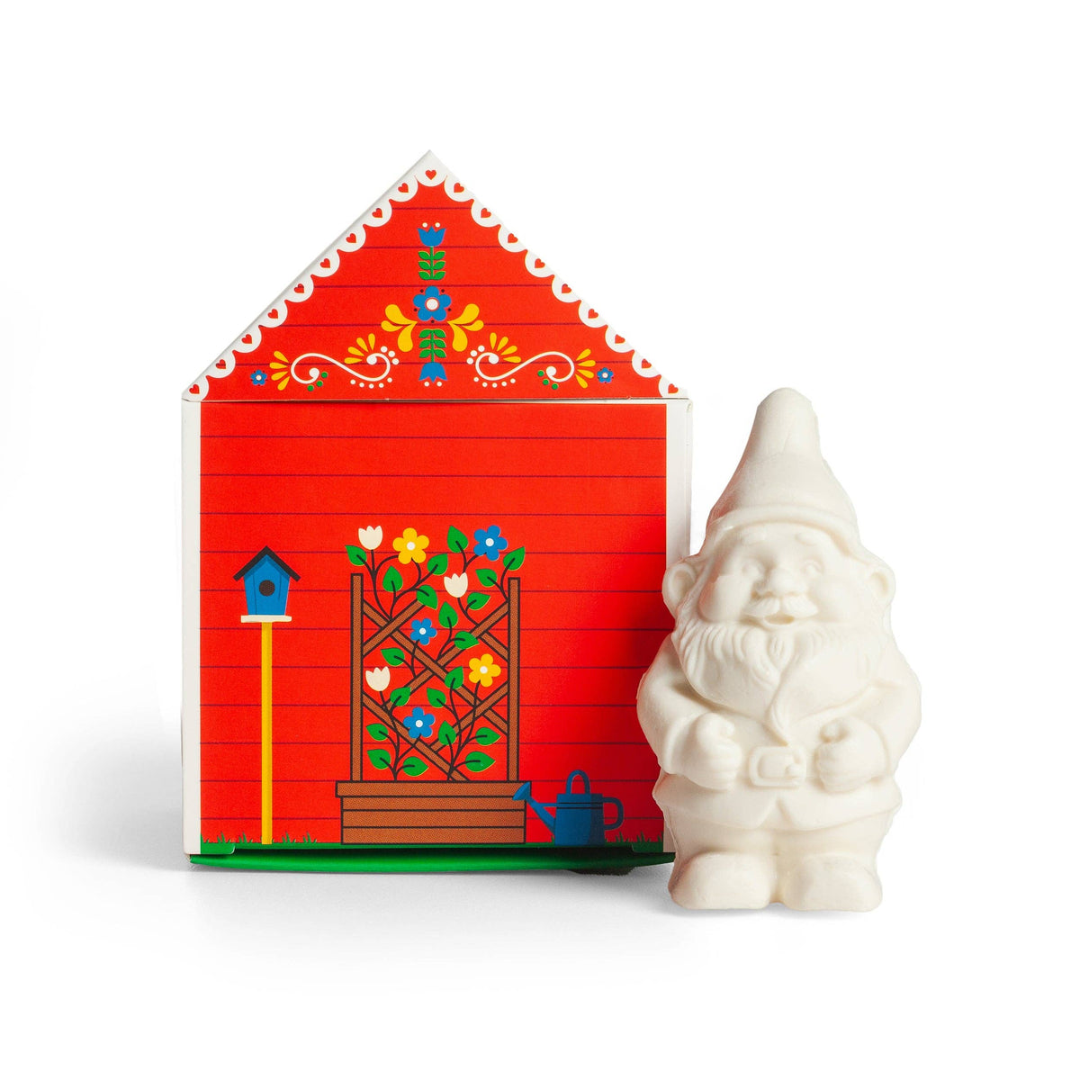 The Gnome's Cottage gift box showing a garden trellis illustration beside the gnome soap
