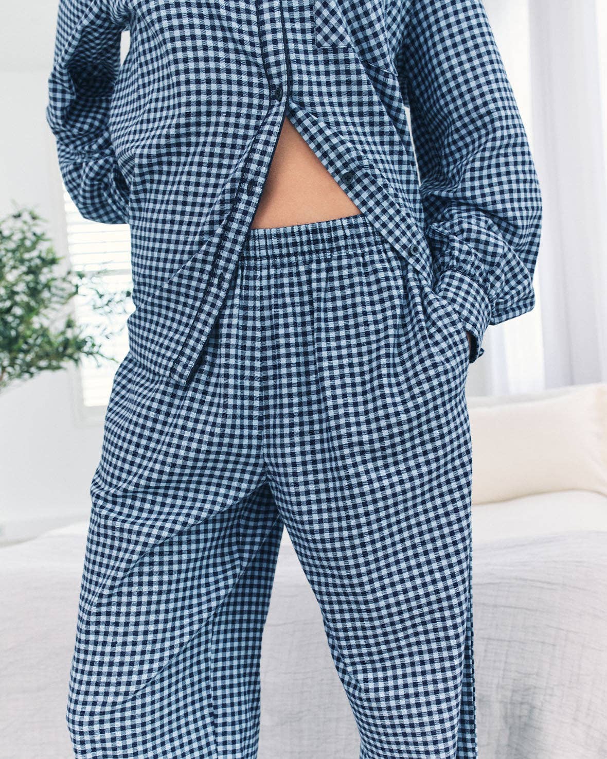 Organic Cotton Gingham Check Long Pyjama Set - Blue