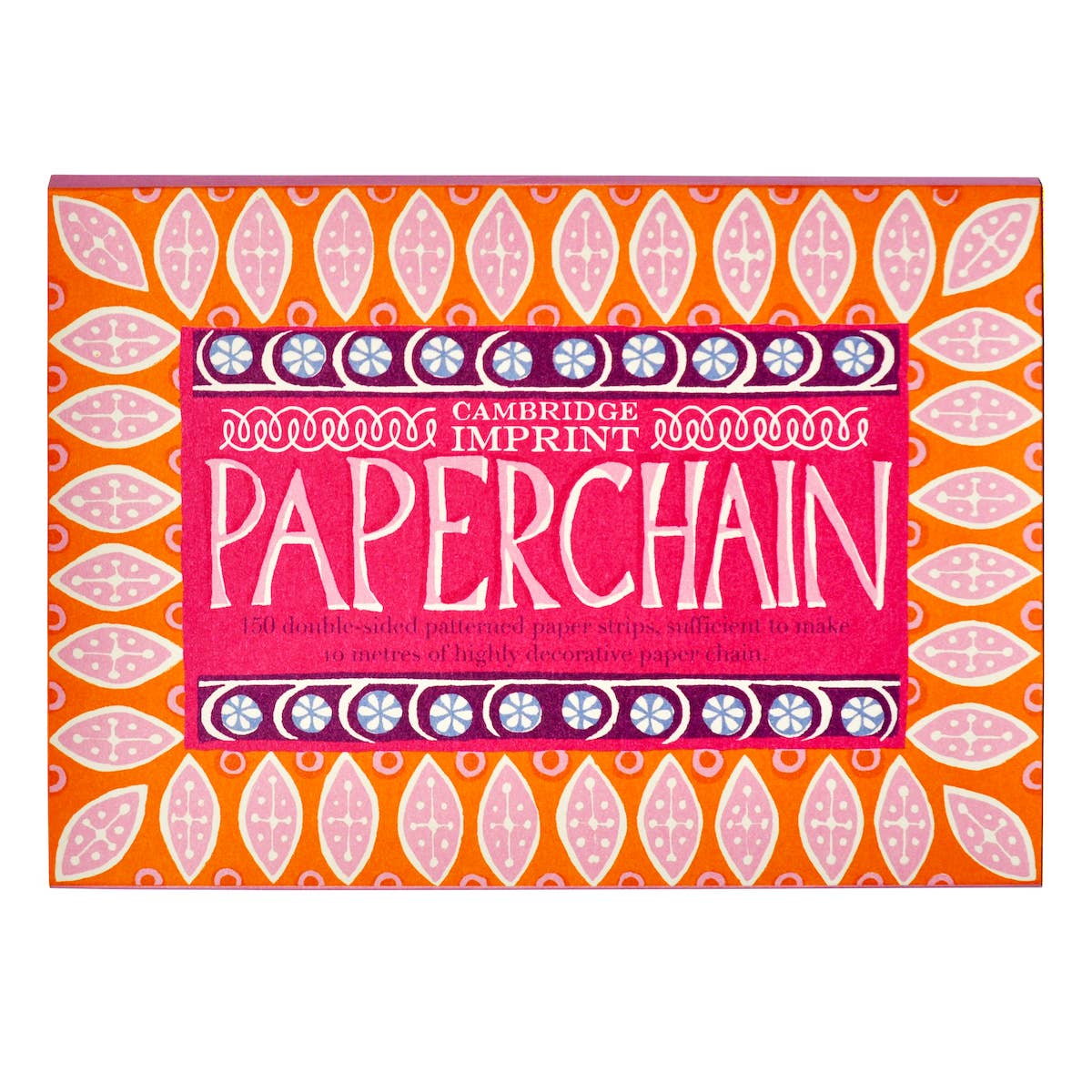 Cambridge Imprint Paperchain 4 wallet with orange and pink leaf patterns and a bright pink label.