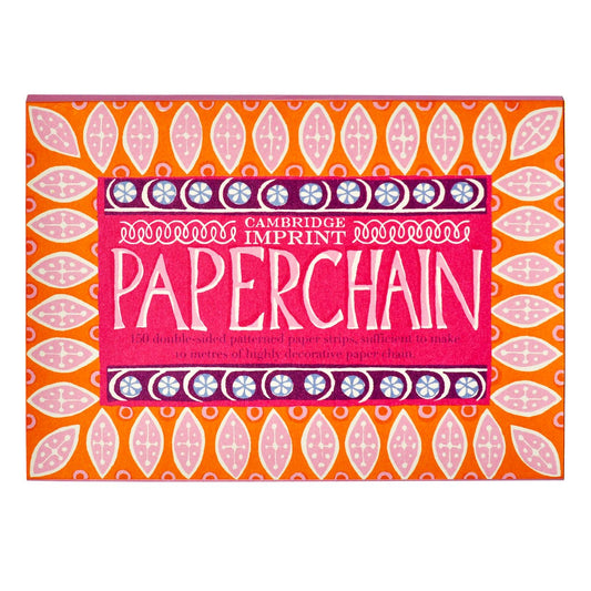 Cambridge Imprint Paperchain 4 wallet with orange and pink leaf patterns and a bright pink label.