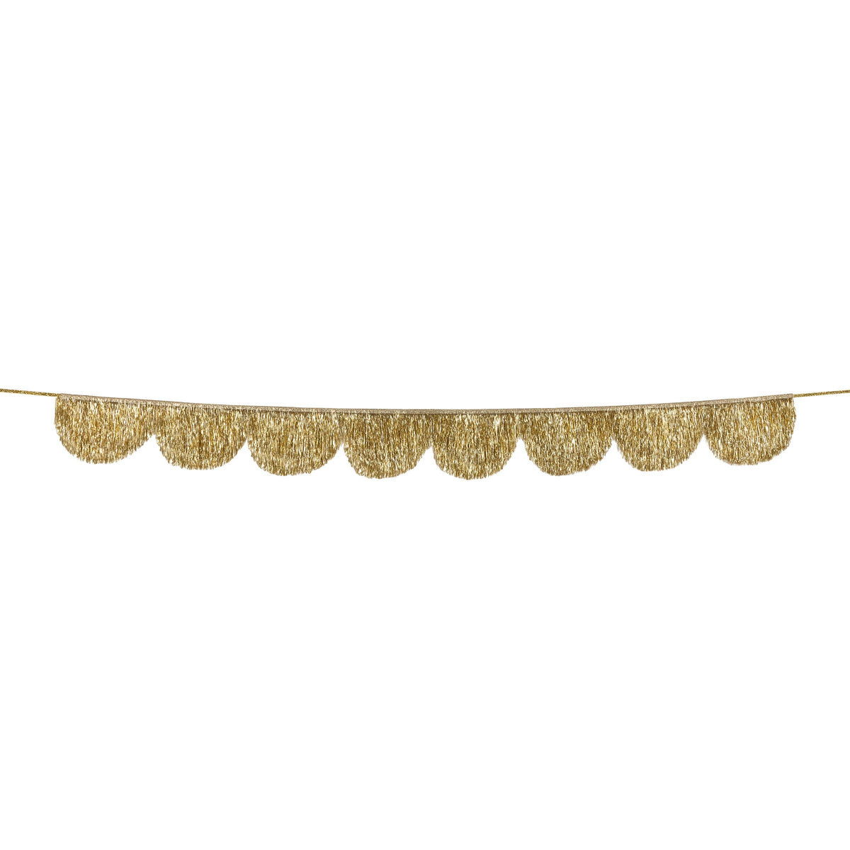 Gold glittery banner with scalloped edges on a white background