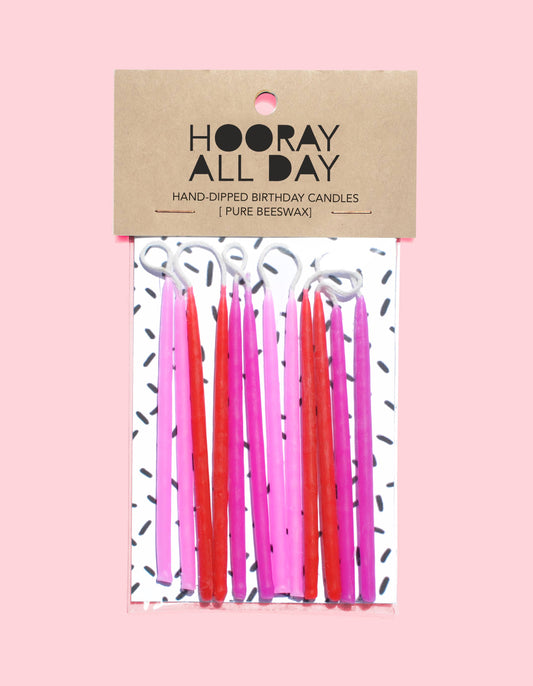 100% Beeswax Hand-Dipped Birthday Candles - Pinks