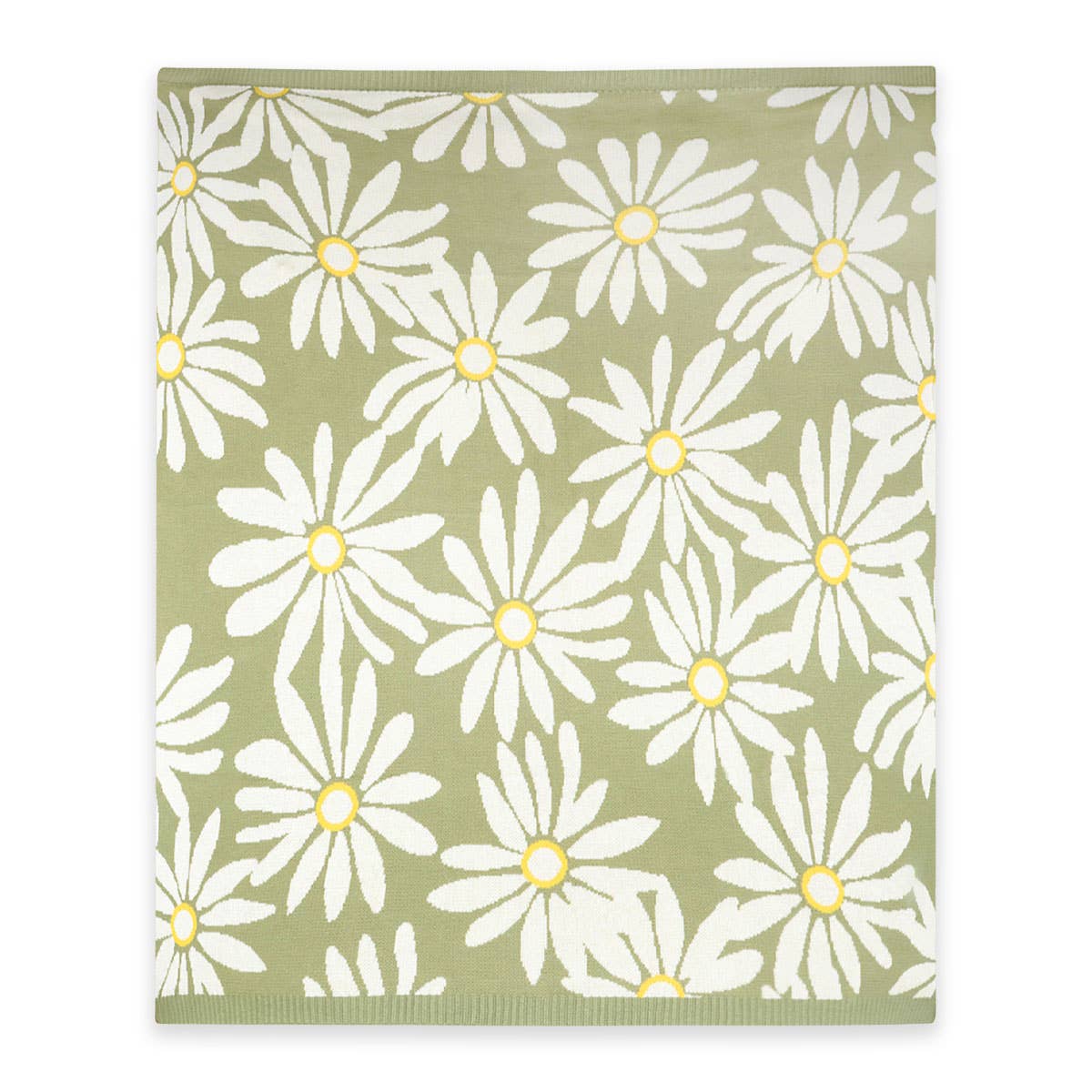 Patterned blanket with white flowers on a green background