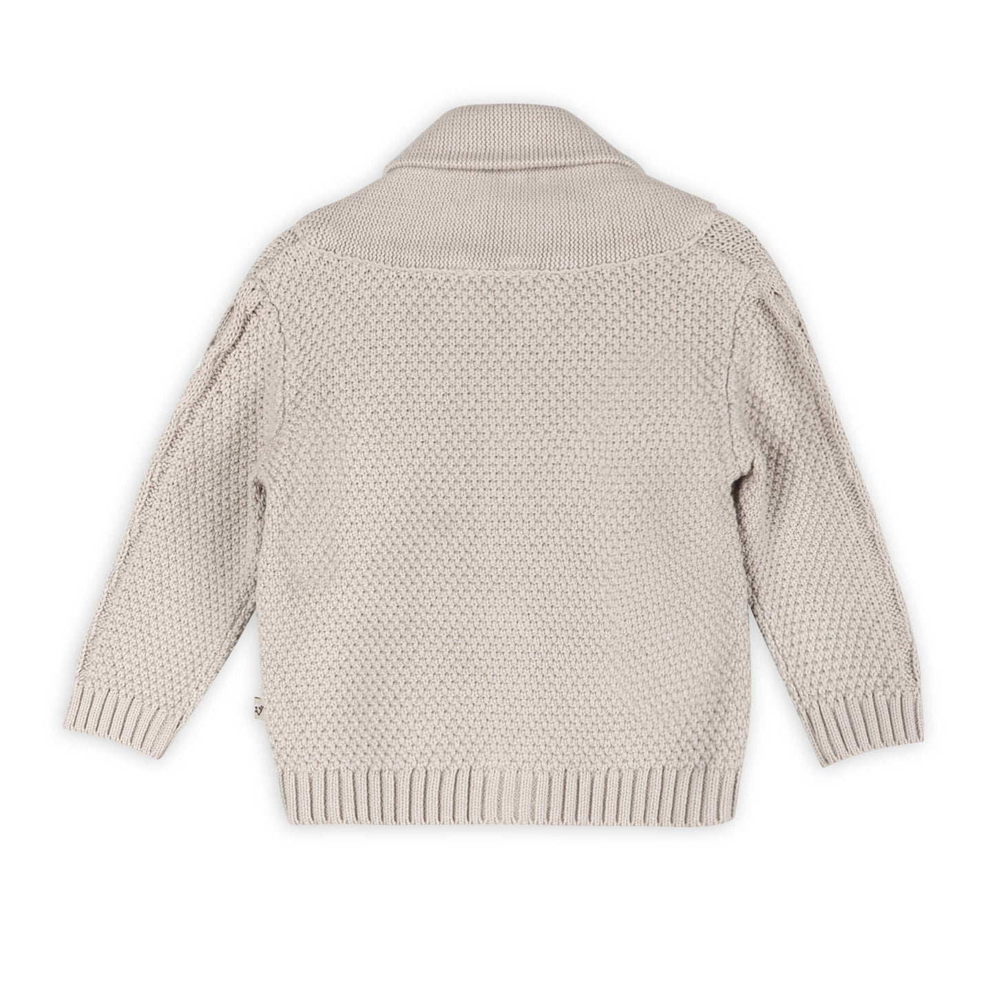 Back of beige knitted cardigan on a white background