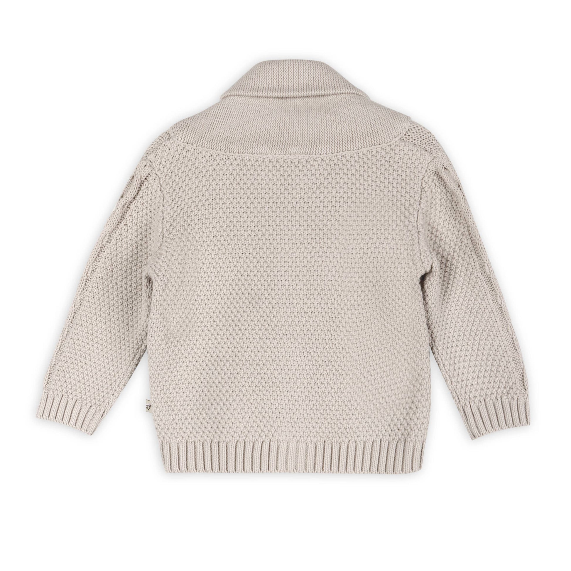 Back of beige knitted cardigan on a white background