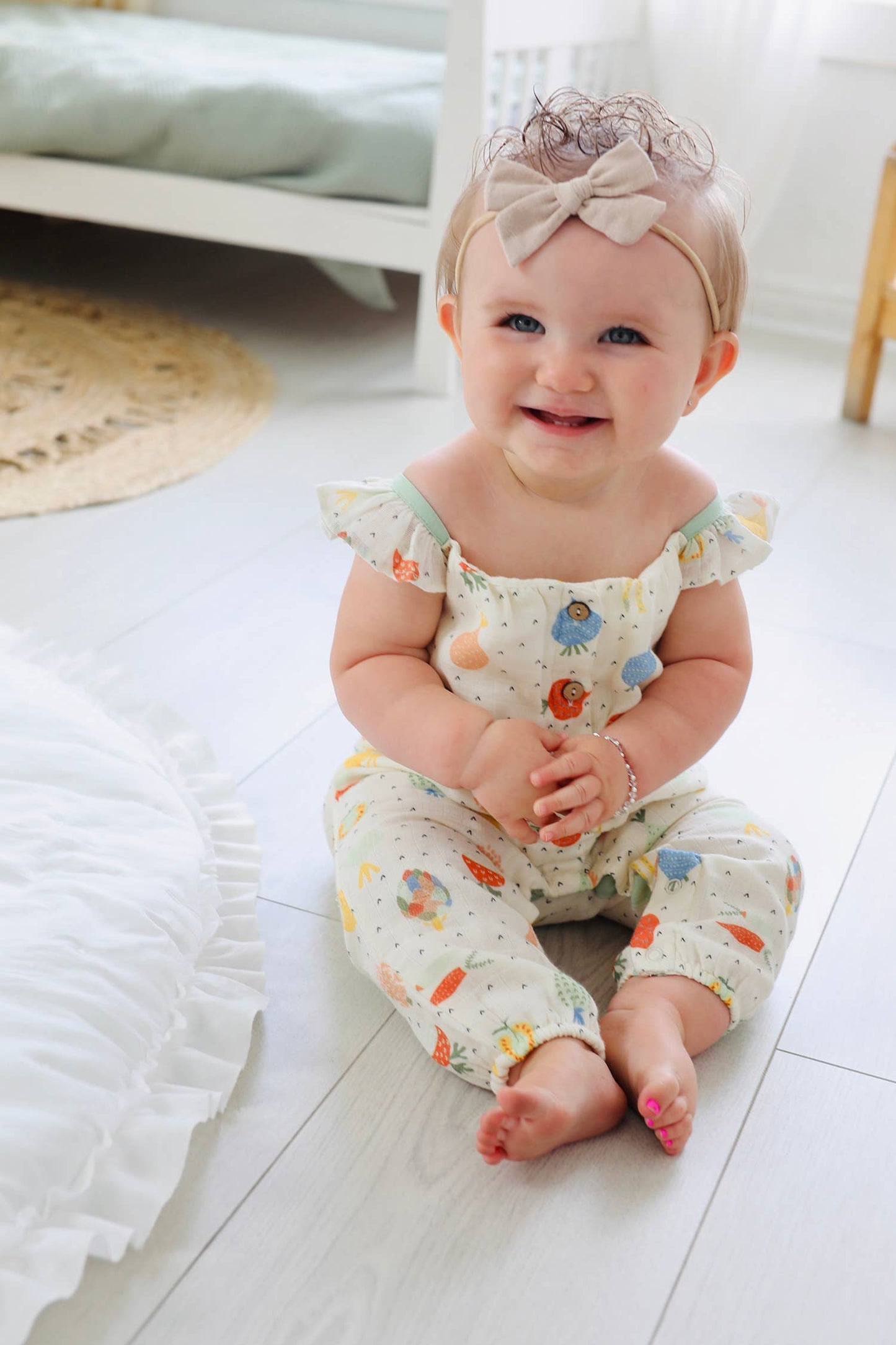 Veggie Ruffle Button Baby Jumpsuit Romper (Organic Muslin)