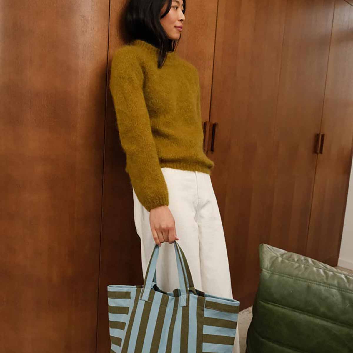 ELISABETH TOTE BAG STRIPES OLIVE / BLUE