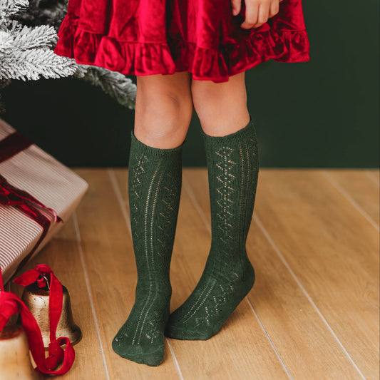 Scalloped Fancy Knee High Socks - Forest